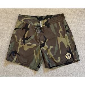 Birdwell x RVCA Beach Britches Board Shorts Mens Sz 33 Nylon Surf Camo Lined 6”
